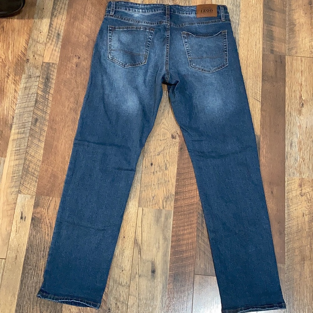 IZOD jeans men’s 34x32 comfort stretch dark denim blue, EUC like new condition - Picture 5 of 6